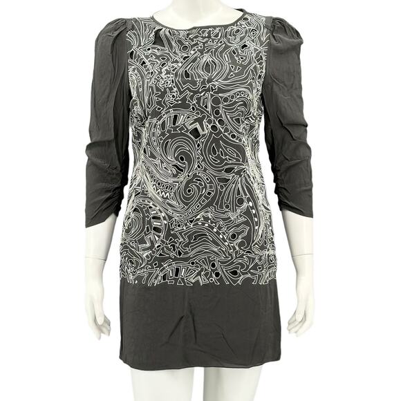Tibi Dress Womens 4 Gray Kia Eyelet Embroidered Silk Mini Ruched Shift Boho Club - Picture 1 of 7